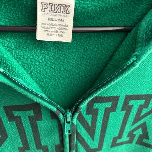 **Sold** Pink Victoria's Secret PINK Green Zip-Up Hoodie - Picture 3 of 3